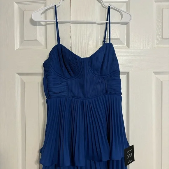 Lulu’s Cascading Crush Blue Tiered Bustier Midi Dress NWT - Picture 5 of 8